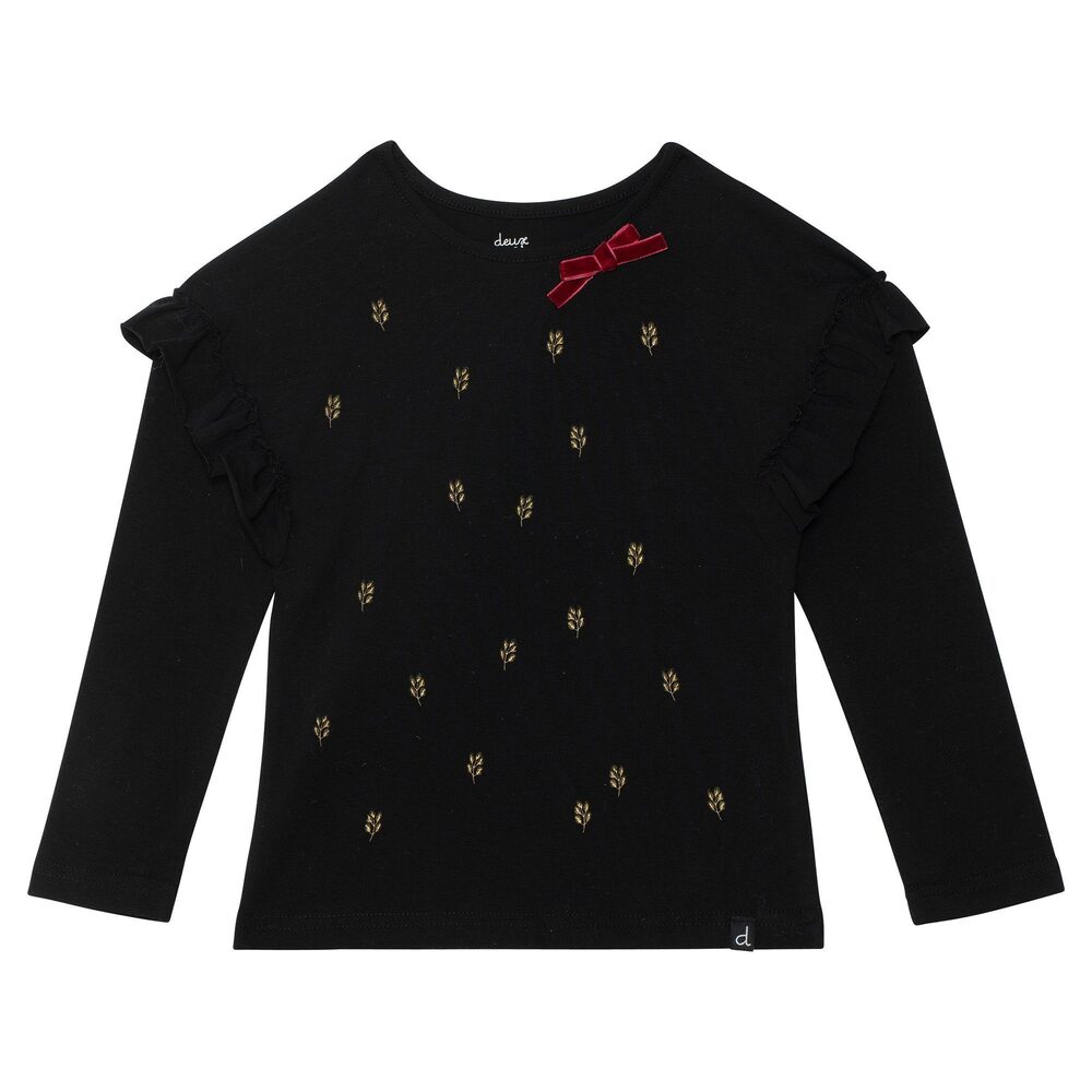 Organic Cotton Jersey Black Top With Frill - 10